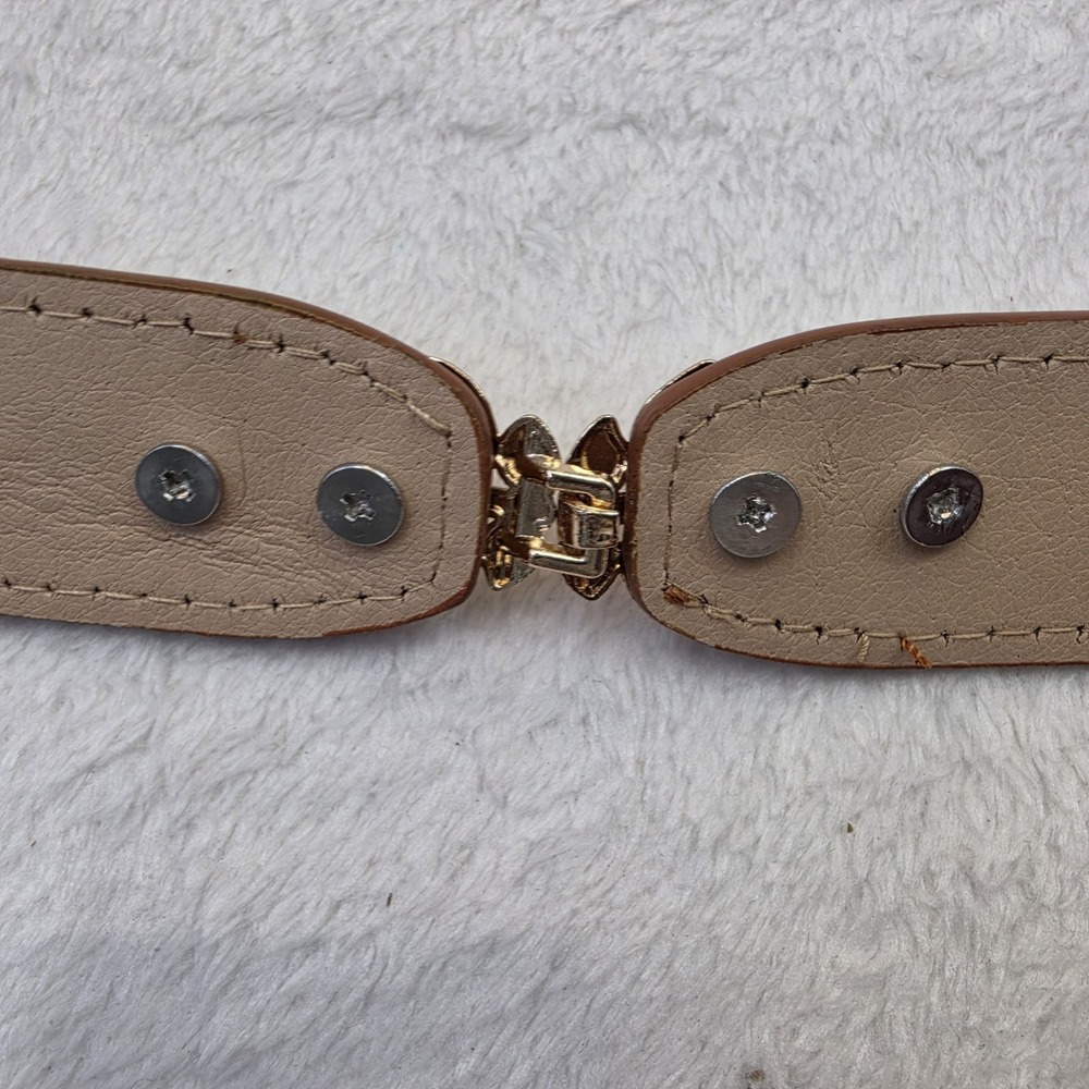 Brown Elastic Waist Belt Womens Gold Leaf Buckle Stretch Cincher Belt - Picture 5 of 6